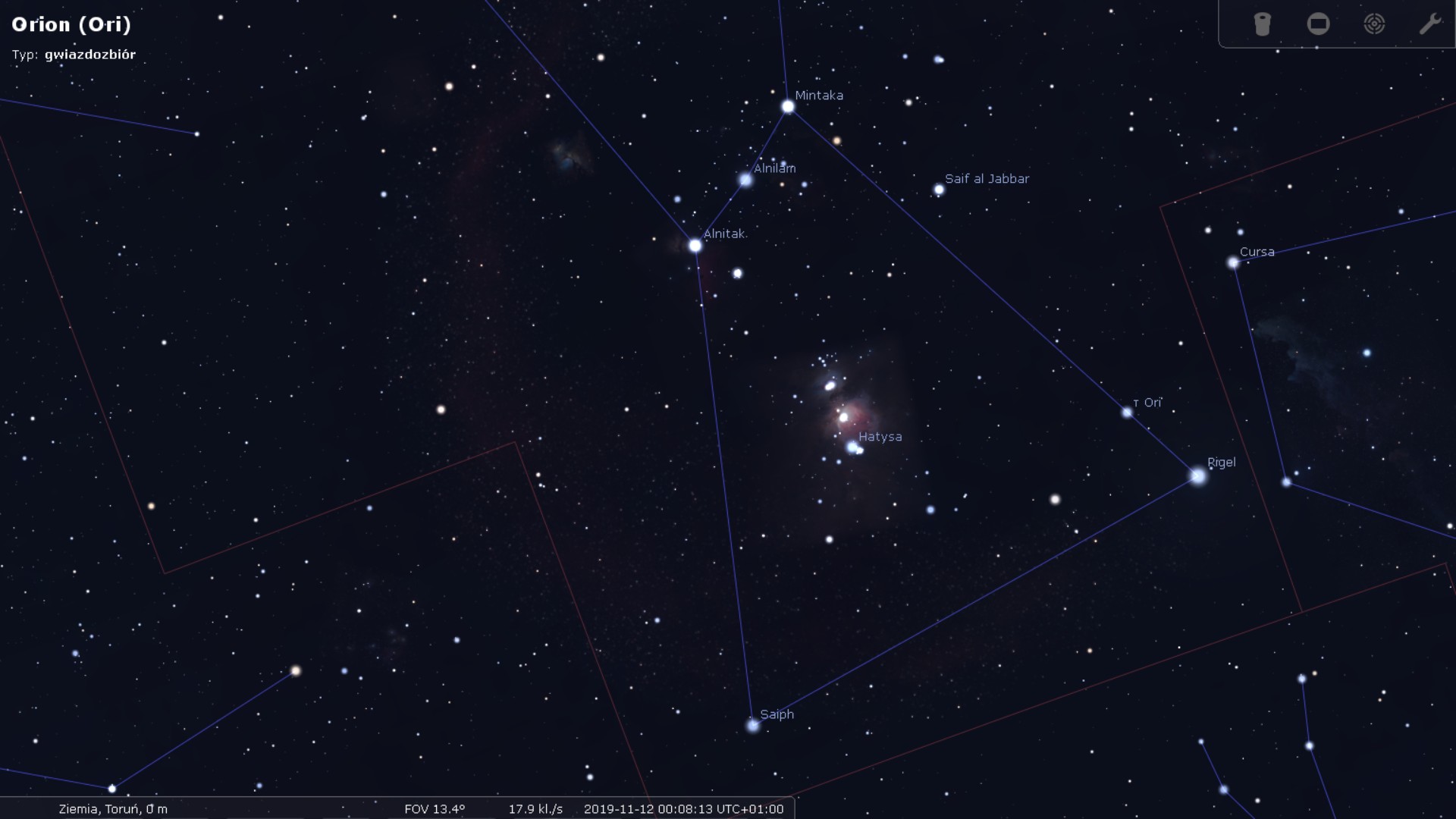 Stellarium - przykładowy ekran