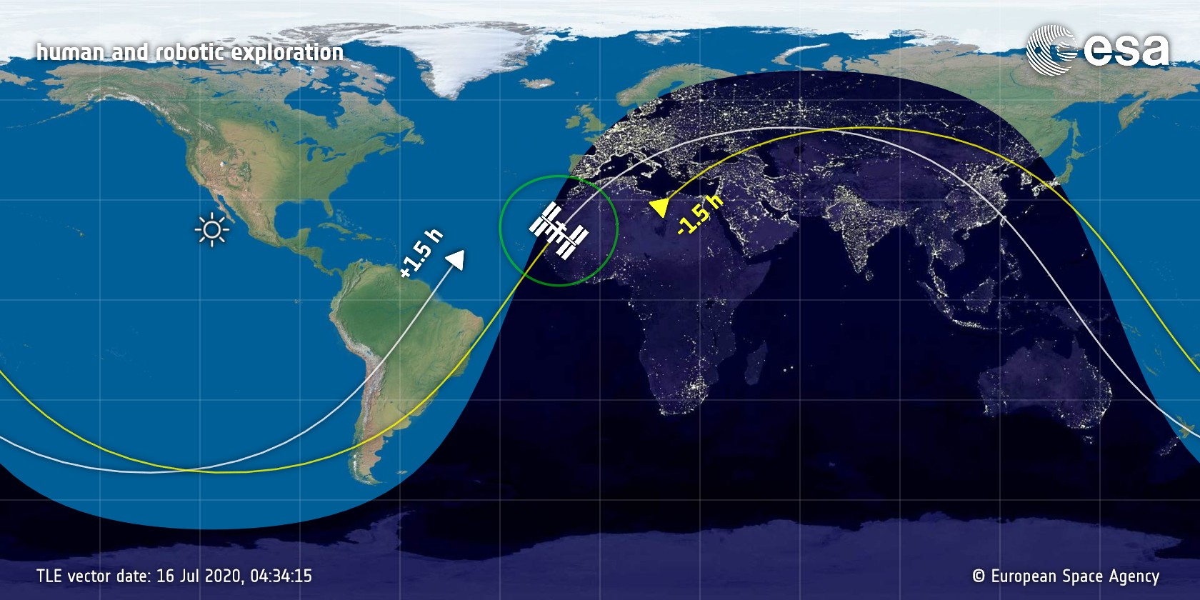 Położenie stacji ISS na tle mapy świata