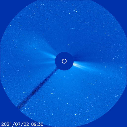 Codzienne (tu z dnia 2 VII 2021 r.) zdjęcie korony słonecznej z SOHO/LASCO. 