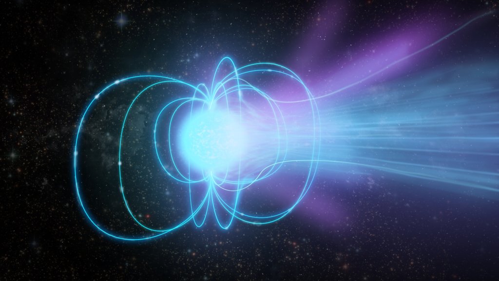 Wizja artystyczna magnetara – supergęstej gwiazdy neutronowej o niezwykle silnym polu magnetycznym.
