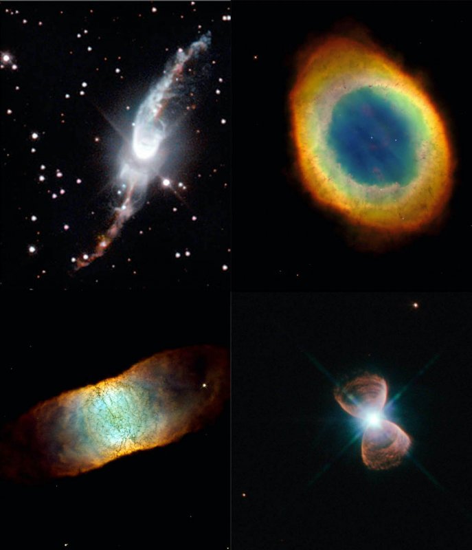 Cztery mgławice planetarne, widziane przez HST, przedstawiające cztery z wielu morfologii mgławic planetarnych.
