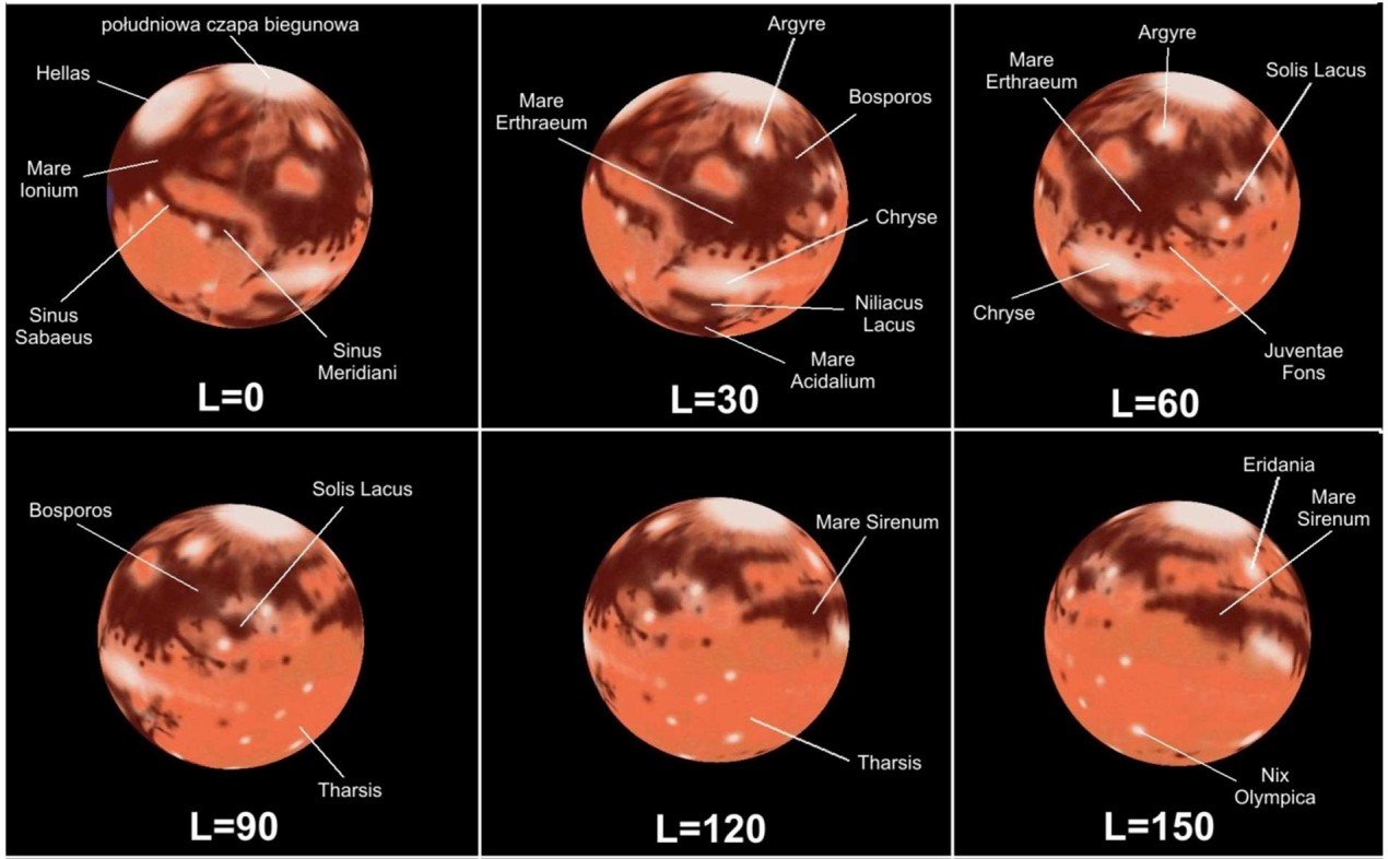 Struktury na powierzchni Marsa do obserwacji przez teleskop amatorski