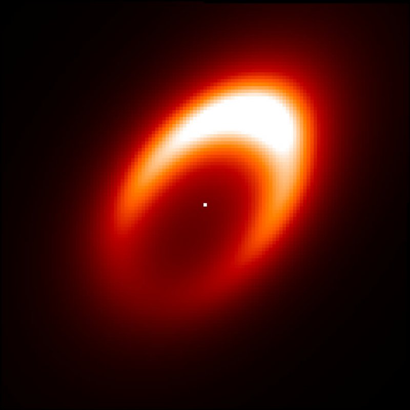 Schematyczny widok wiru otaczającego przypuszczalnie tworzącą się egzoplanetę krążącą wokół gwiazdy HD 163296