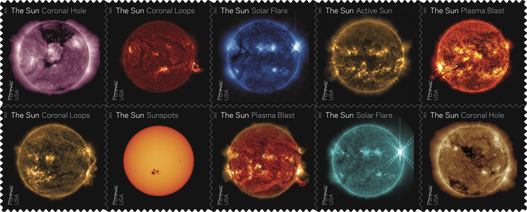 Seria znaczków pocztowych ze zdjęciami Słońca