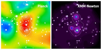 Nowa supergromada widziana „oczami” satelity Planck i XMM-Newton. Źródło: ESA.