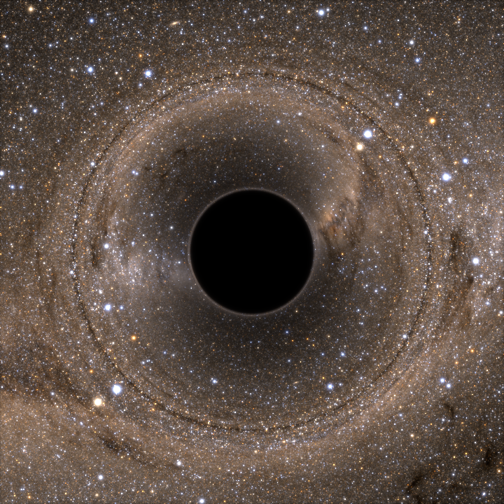 Symulowany obraz czarnej dziury wędrującej w Drodze Mlecznej.