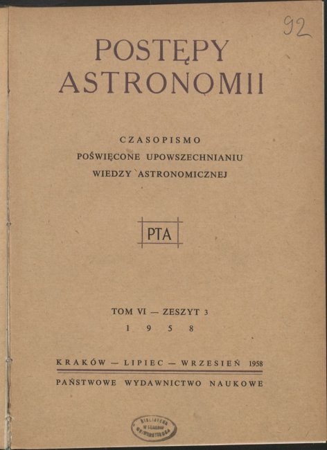 Postępy Astronomii nr 3/1958