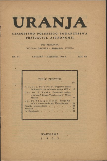 Urania nr 3-4/1933 (Uranja nr 3-4/1933)