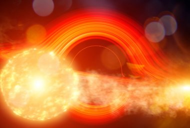 Wizja artystyczna supermasywnej czarnej dziury wysysającej cyklicznie strumień materii z gwiazdy, która zbliżyła się za bardzo. To zjawisko ma miejsce najprawdopodobniej w centrum aktywnej galaktyki ESO 253-3. Źródło: NASA’s Goddard Space Flight Center/Chris Smith (USRA/GESTAR)