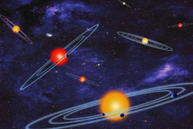 Koncepcja artysty przedstawiająca układy gwiazd okrążanych przez więcej niż jedną planetę. Żródło: NASA