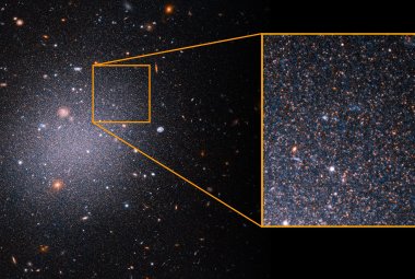 Zdjęcie z HST przedstawia próbkę starzejących się, czerwonych gwiazd w ultra-rozproszonej galaktyce NGC 1052-DF2. 