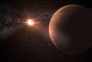 Wizja artystyczna układu planetarnego złożonego ze skalistych planet o niskiej masie krążących wokół swojej gwiazdy.