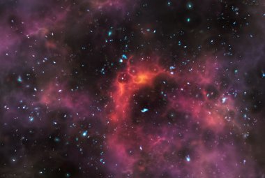 Wizja artystyczna galaktyk podczas ery rejonizacji, która nastąpiła mniej niż miliard lat po Wielkim Wybuchu.