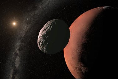 Wizja artystyczna planetoidy w pobliżu Marsa