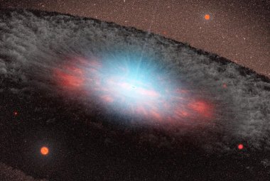 Wizja artystyczna przedstawiająca supermasywną czarną dziurę w centrum galaktyki. Źródło: NASA/JPL-Caltech