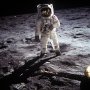 Astronauta Buzz Aldrin na Księżycu; misja Apollo 11.