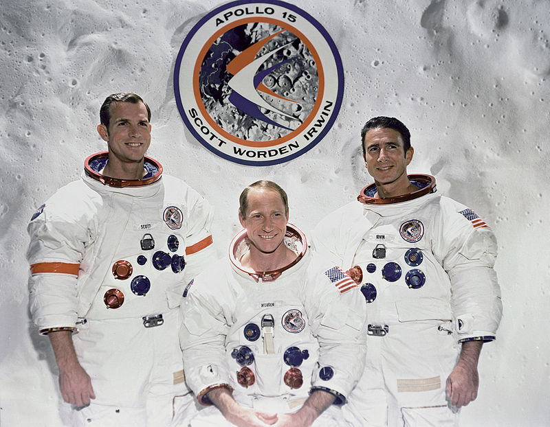 Fot. 16 – Załoga misji Apollo 15, Od lewej: David Scott, Alfred Worden i James Irwin