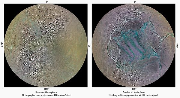 Zdjęcie obu biegunów Enceladusa