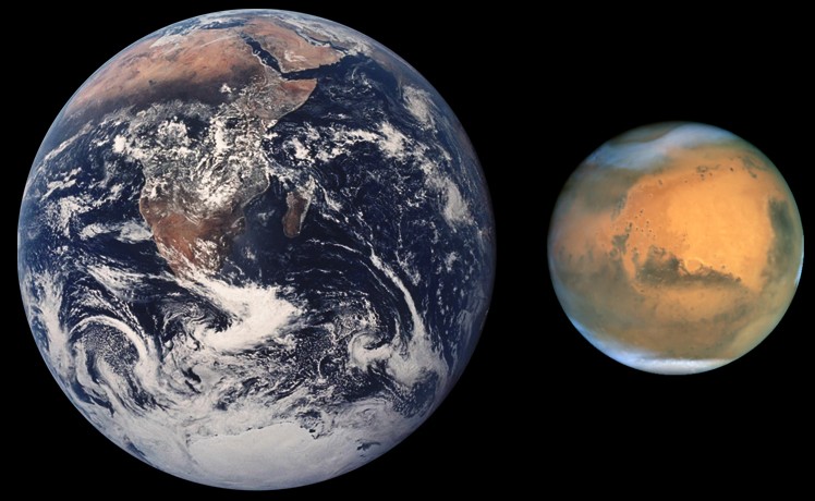 Porównanie rozmiarów Ziemi i Marsa