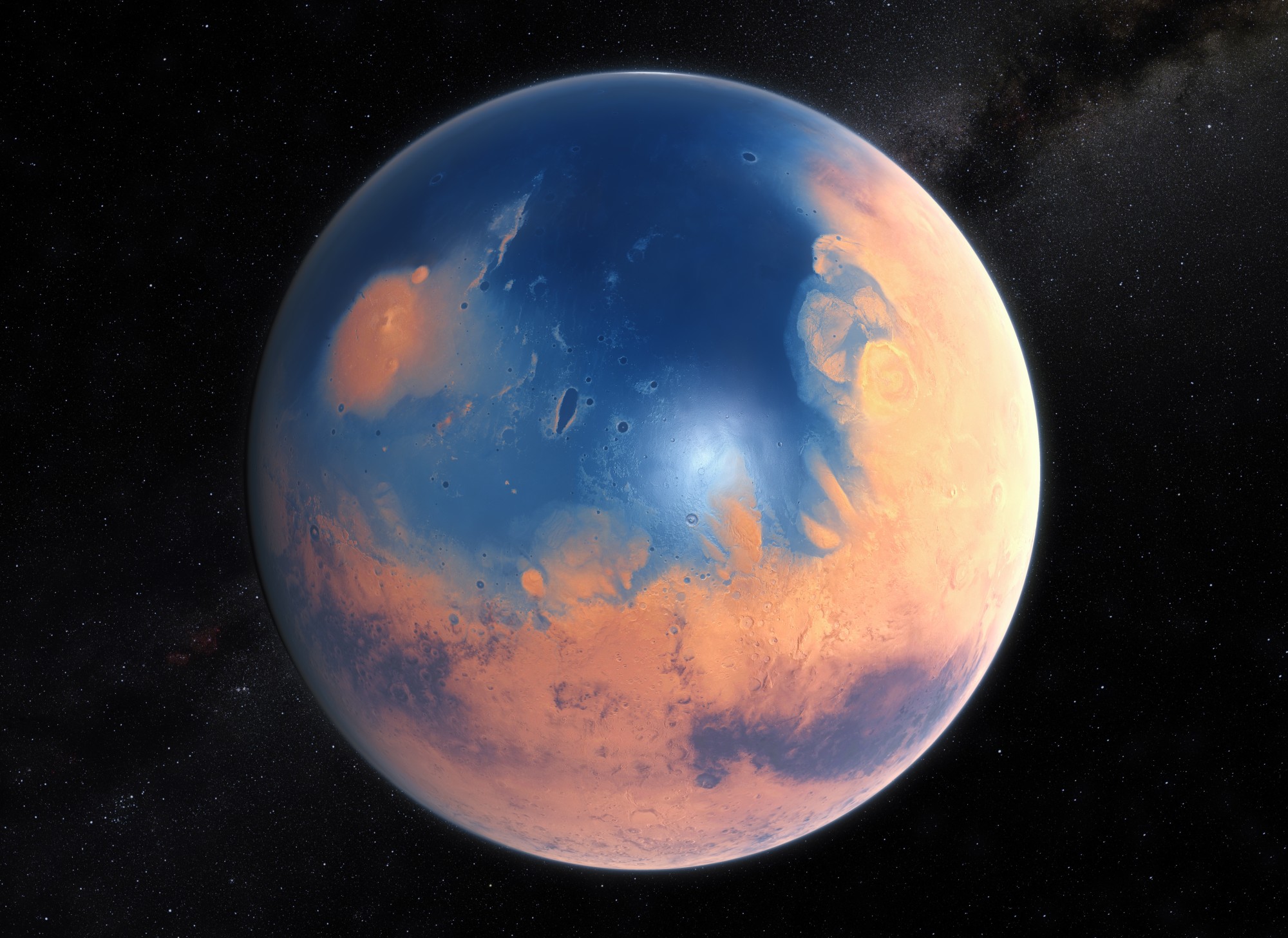 Artystyczna wizja Marsa z oceanem