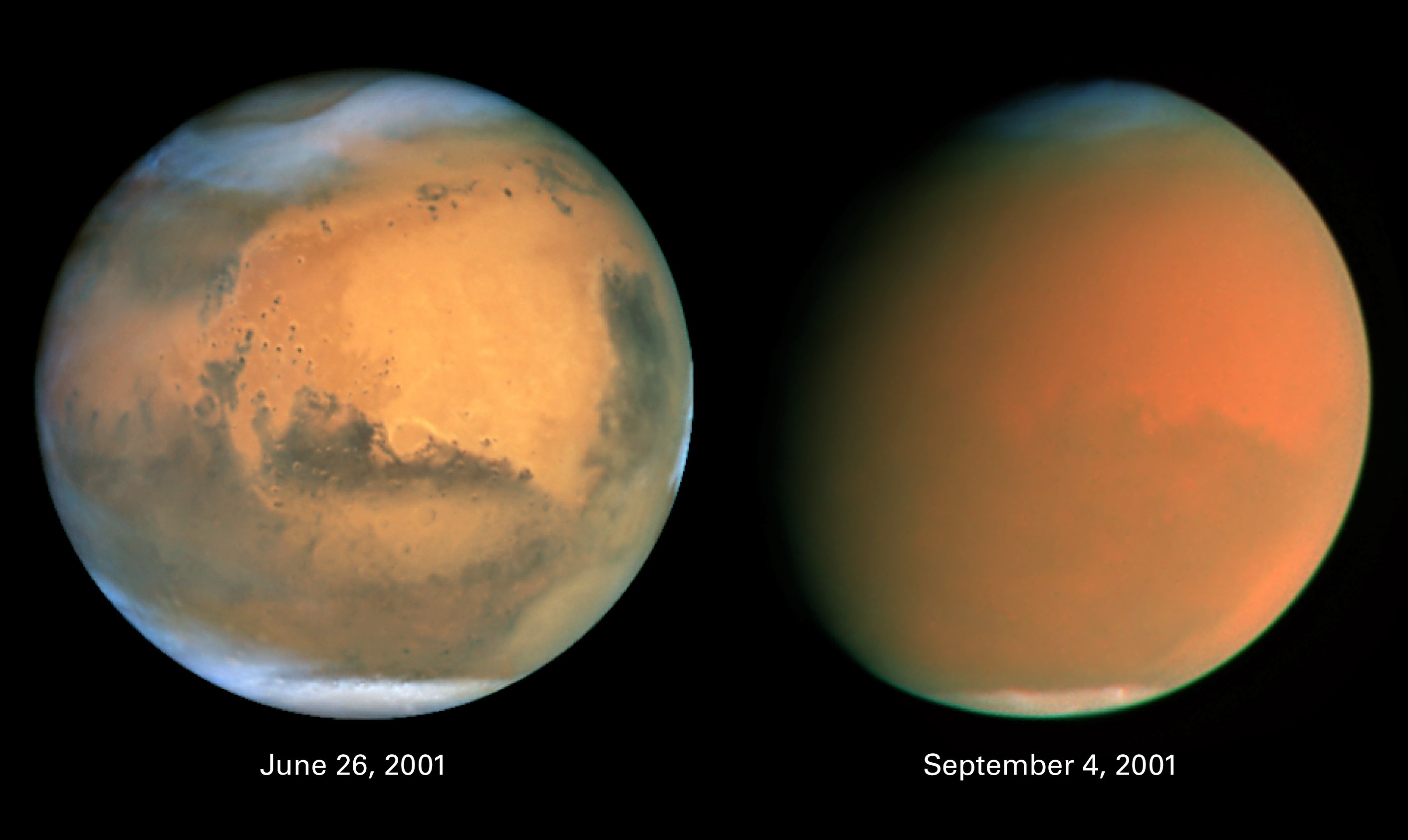 Dwa oblicza Marsa: normalne i w trakcie burzy pyłowej