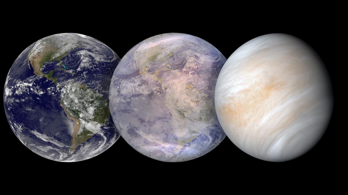Na ilustracji: Wizja artystyczna pokazująca, jak potencjalnie egzoplaneta LP 890-9 c może ewoluować od gorącej Ziemi do pustynnej Wenus. Źródło: Carl Sagan Institute/R. Payne