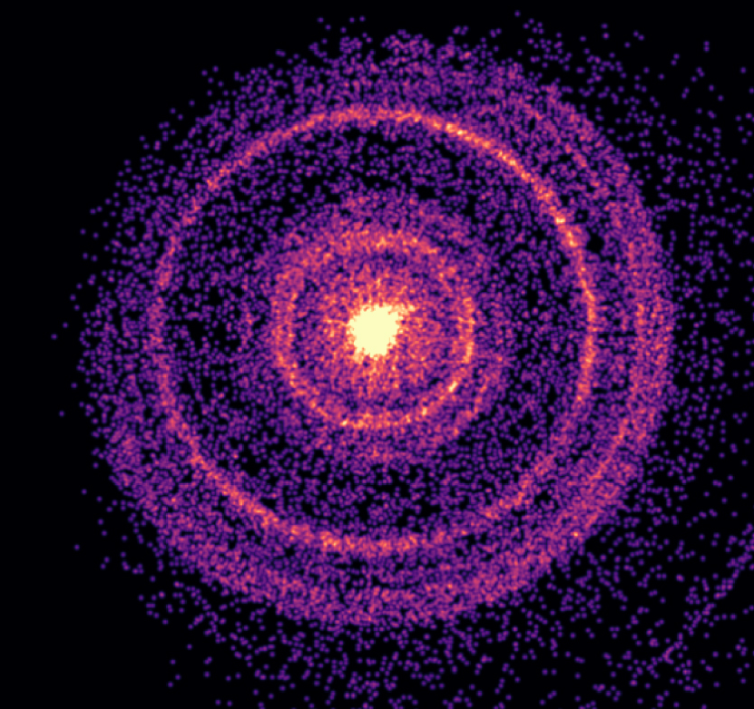 Na ilustracji (10): Obraz promieniowania rentgenowskiego rozpraszanego przez pył w najjaśniejszym w historii rozbłysku gamma GRB 221009A. Oprac. na podstawie rys.3 Maia A. Williams et al 2023 ApJL 946 L24