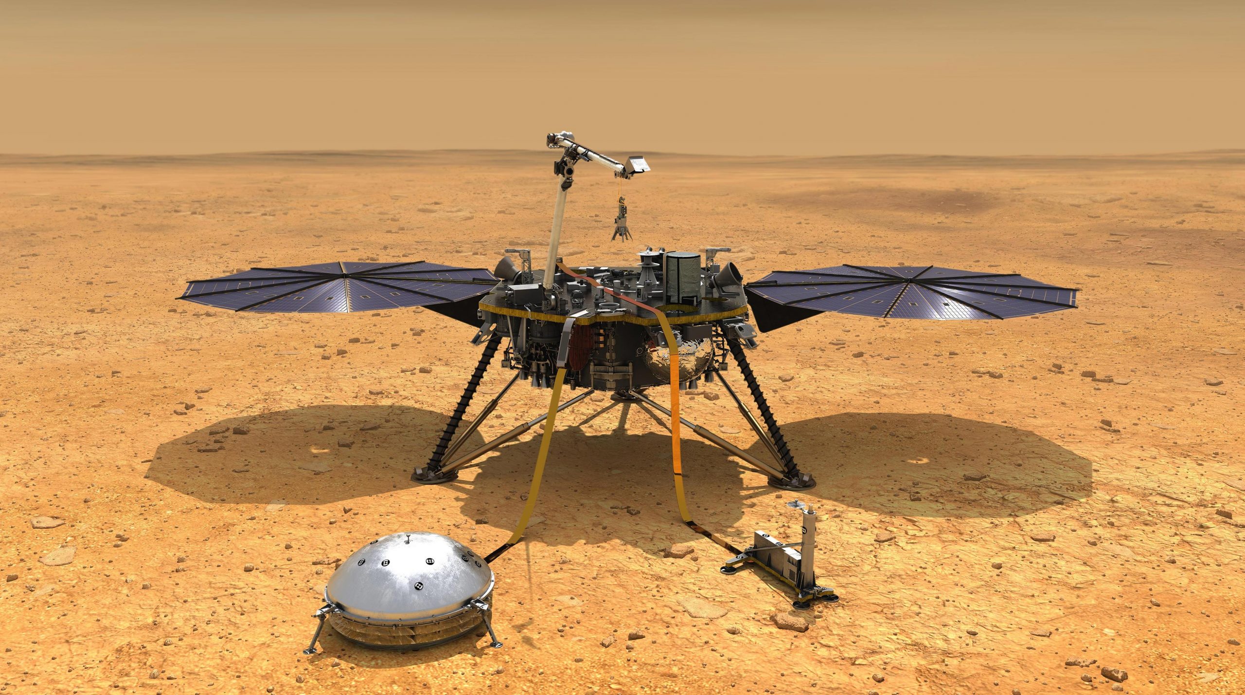 Stanowisko InSight na powierzchni Marsa.