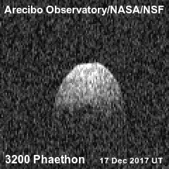  Zdjęcie radarowe 3200 Phaethon wykonane przez Arecibo, 17 grudnia 2017 r.