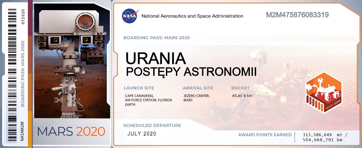 Karta pokładowa Uranii na misję Mars 2020 z łazikiem Perseverance