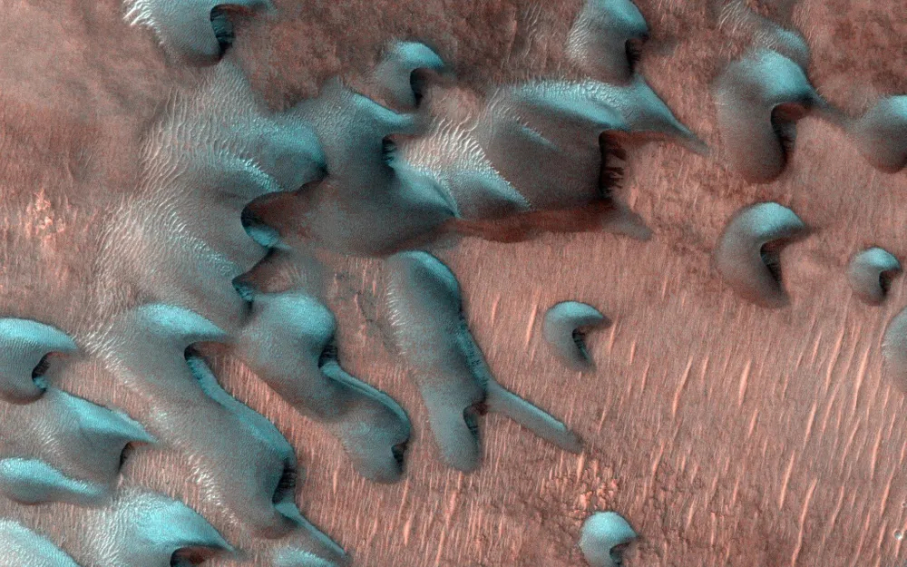 Marsjańskie wydmy pokryte szronem