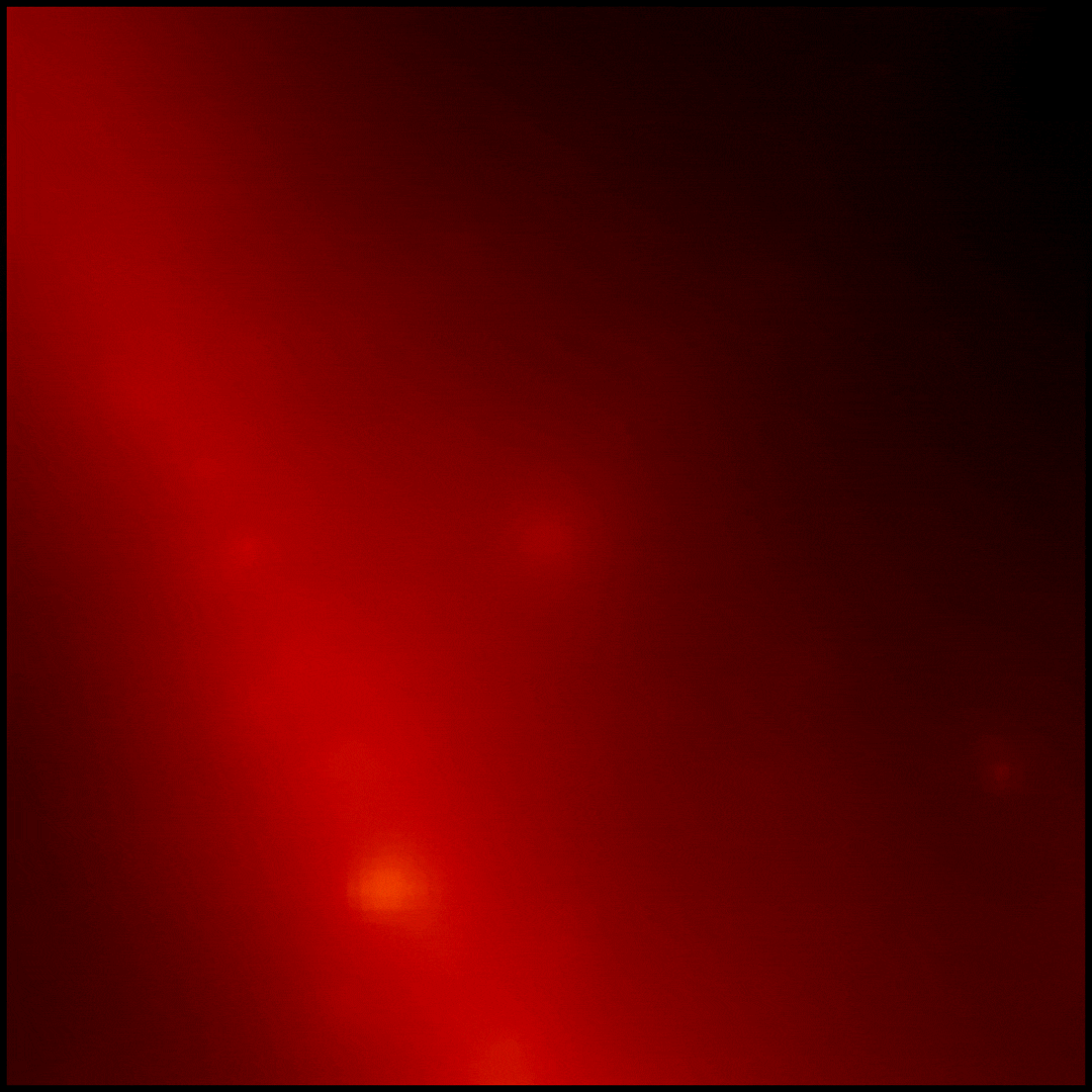 Animowana 10-godzinna sekwencja zdjęć o polu widzenia ~20° dla ekstremalnego rozbłysku gamma GRB221009A uzyskanych przez obserwatorium satelitarne Fermi. Na każdym obrazie widać promieniowanie gamma o energiach powyżej 100 milionów elektronowoltów (MeV). Natomiast jaśniejsze kolory reprezentują silniejsze promieniowanie gamma. Źródło: NASA/DOE/Fermi LAT Collaboration