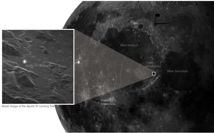 Zdjęcie przedstawia elementy o średnicy zaledwie kilku metrów. Tyle samo liczy sobie sama podstawa lądownika, czyli największego elementu pozostawionego na powierzchni Księżyca podczas misji Apollo.