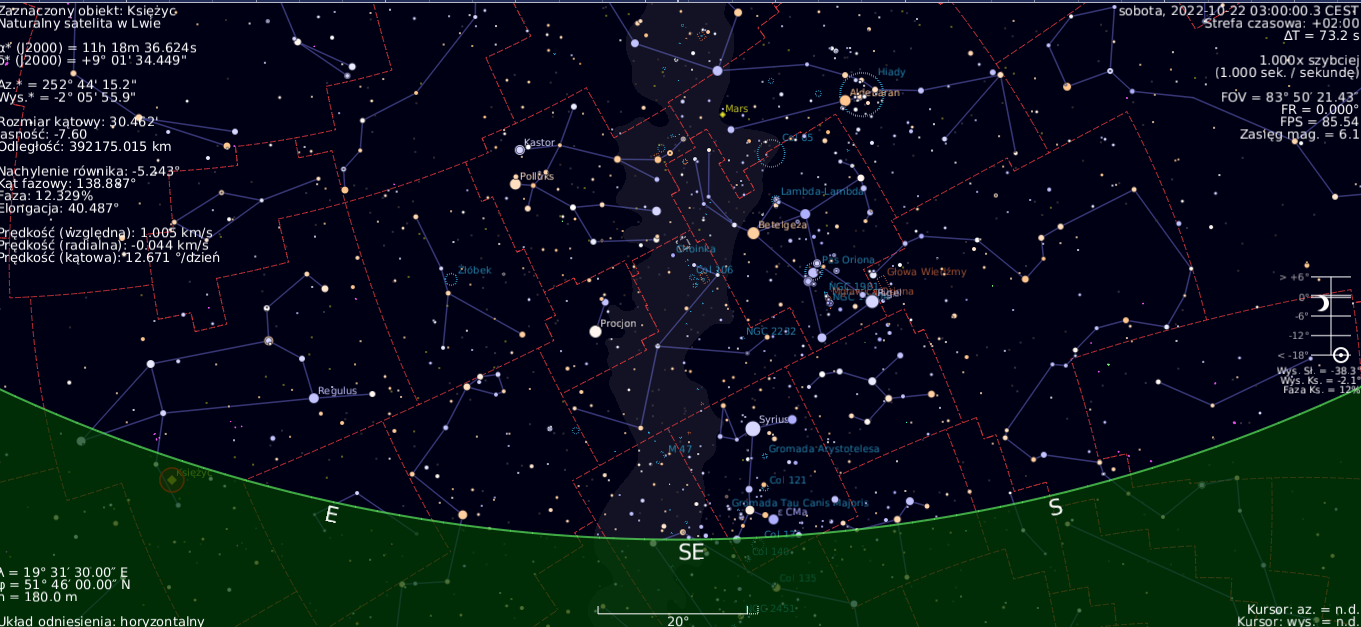Wygląd sfery niebieskiej na godzinę 04:00, w dniu 22 X 2022 roku. Źródło: Tytuł oryginalny: „Periapsis”, Autor: Bartosz Wojczyński, Wydawca: AstroCD - Sylwia Substyk.