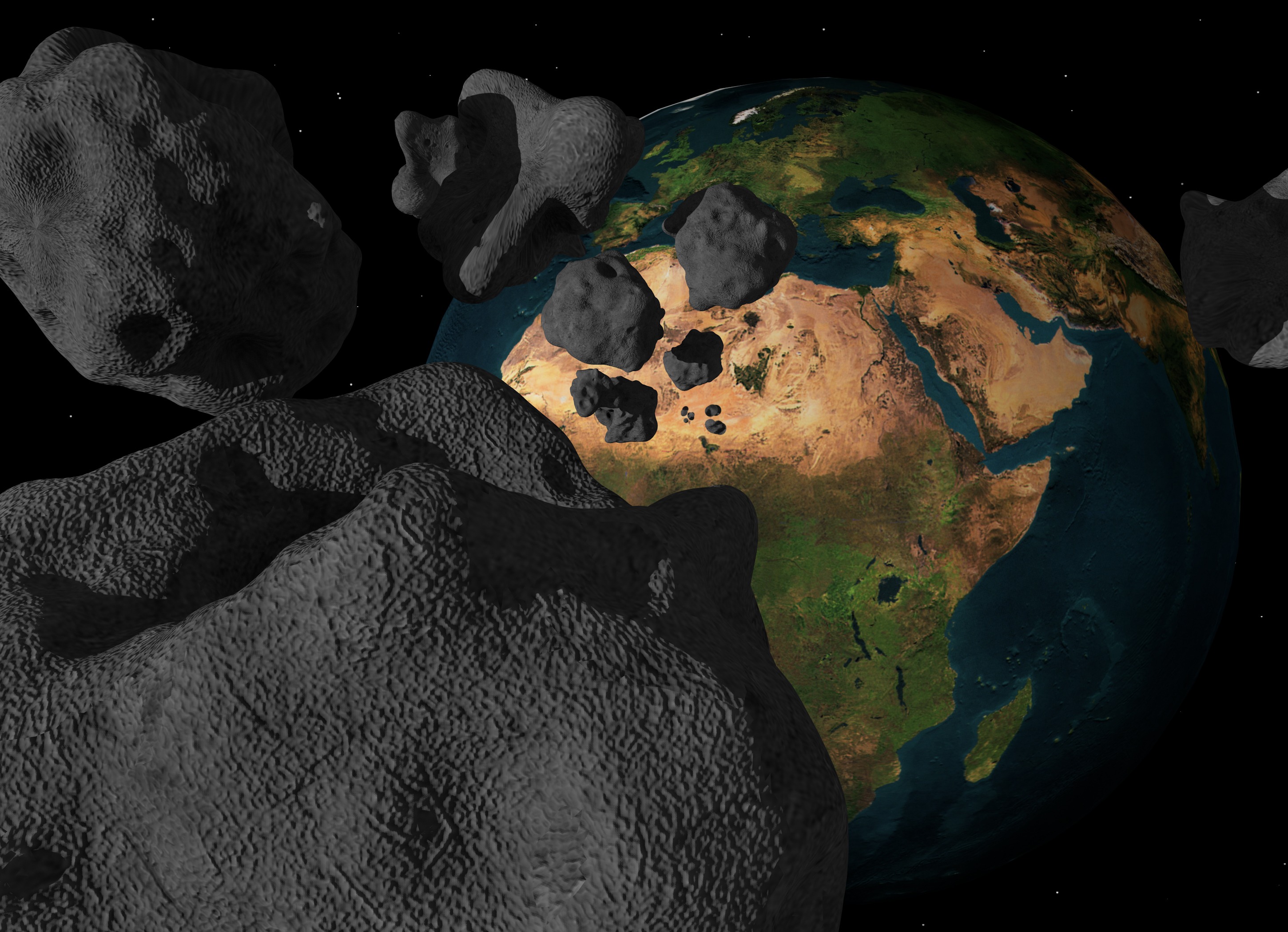 Wizja artystyczna asteroidy zmierzającej w stronę Ziemi