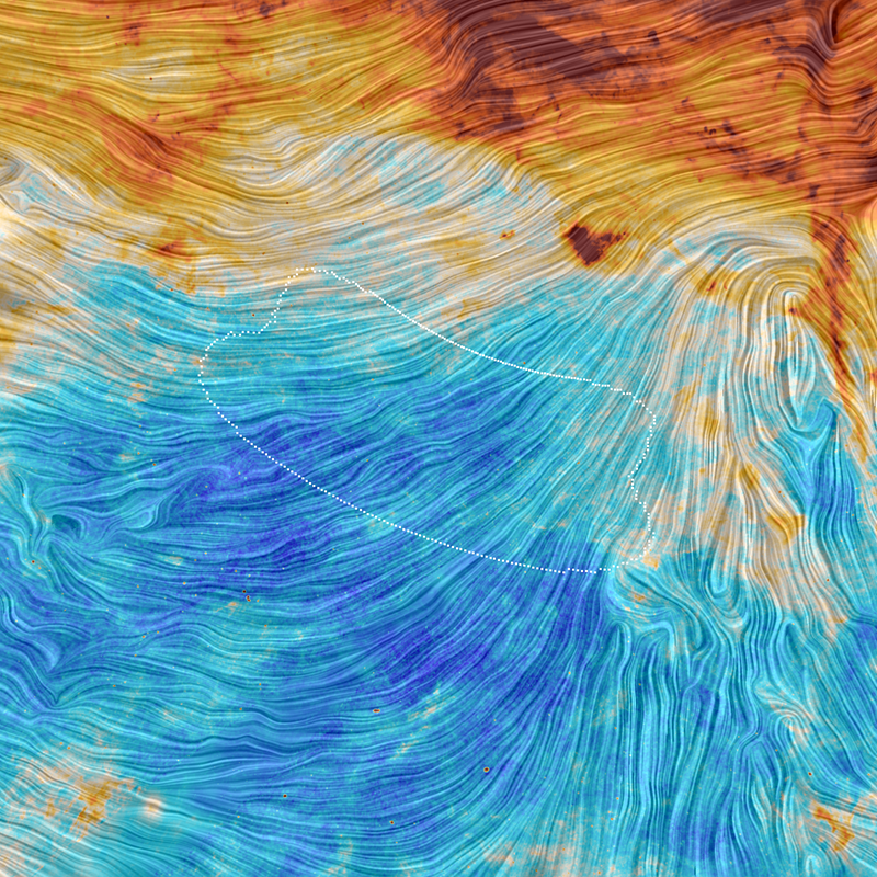 Podkreślony obszar w tych danych z Plancka pokazuje położenie niewielkiego fragmentu nieba obserwowanego przez instrumenty badawcze z bieguna południowego