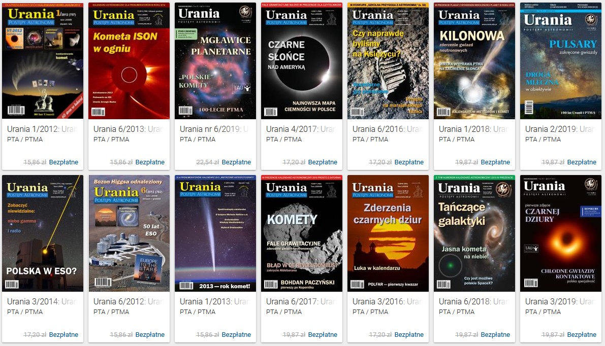 Roczniki Uranii 2012-2019 za darmo w wersji cyfrowej