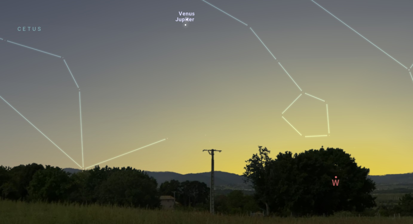 Na ilustracji: Widok nieba w dniu 1 marca 2023 roku o godzinie 1805. Źródło: https://stellarium-web.org/.