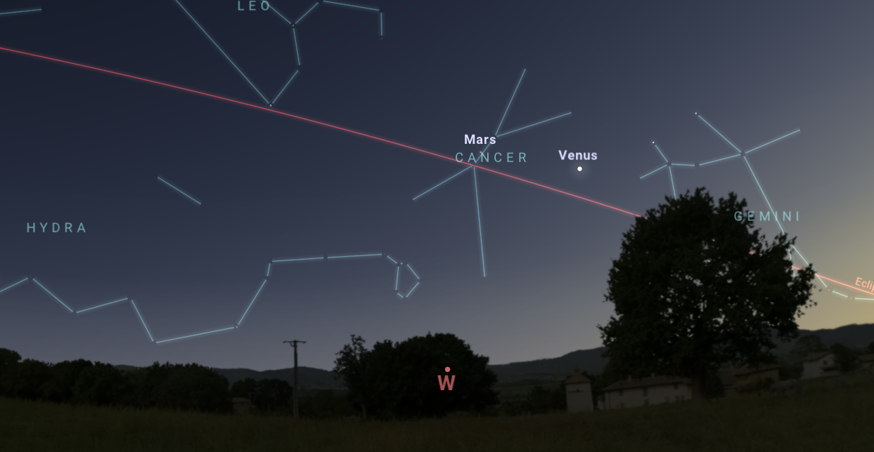 Wygląd nieba w dniu 4 VI 2023 roku o godzinie 22. Źródło: Stellarium-web.org