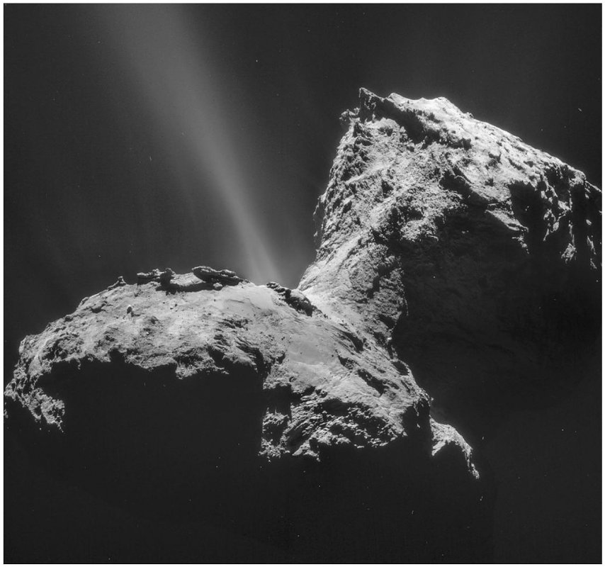 Na fotografii: związki organiczne i cząsteczkowy tlen znaleziono na powierzchni komety 67P/C-G. Źródło:  ESA.