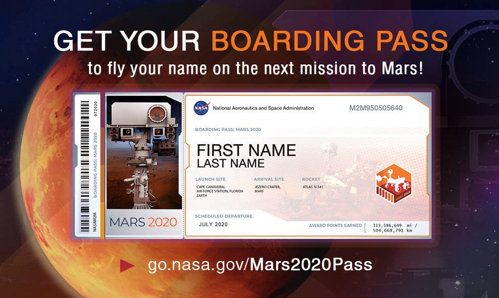 Bilet na misję Mars 2020.