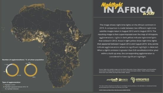 Rozświetlone miasta na mapie Afryki