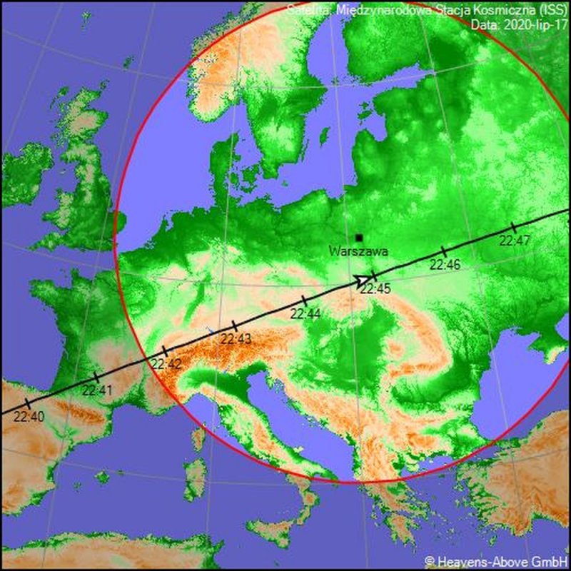 Przelot stacji ISS nad Polską w dniu 17.07.2020 r.