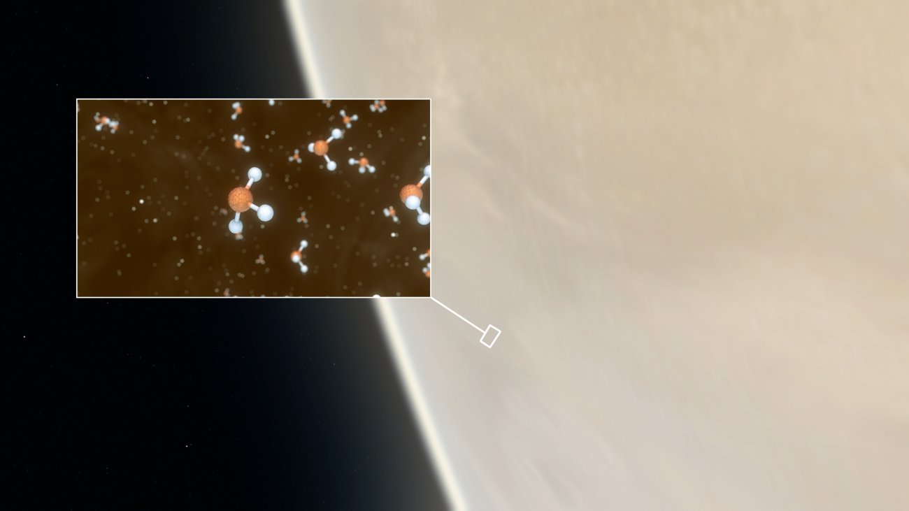 Cząsteczki fosorowodoru wykryte w atmosferze Wenus (wizualizacja)
