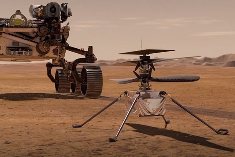 Ilustracja NASA: Dron Ingenuity na Marsie