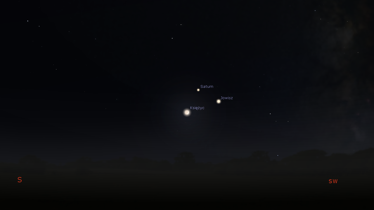 Koniunkcja Księżyca, Jowisza i Saturna w dniu 19.11.2020
