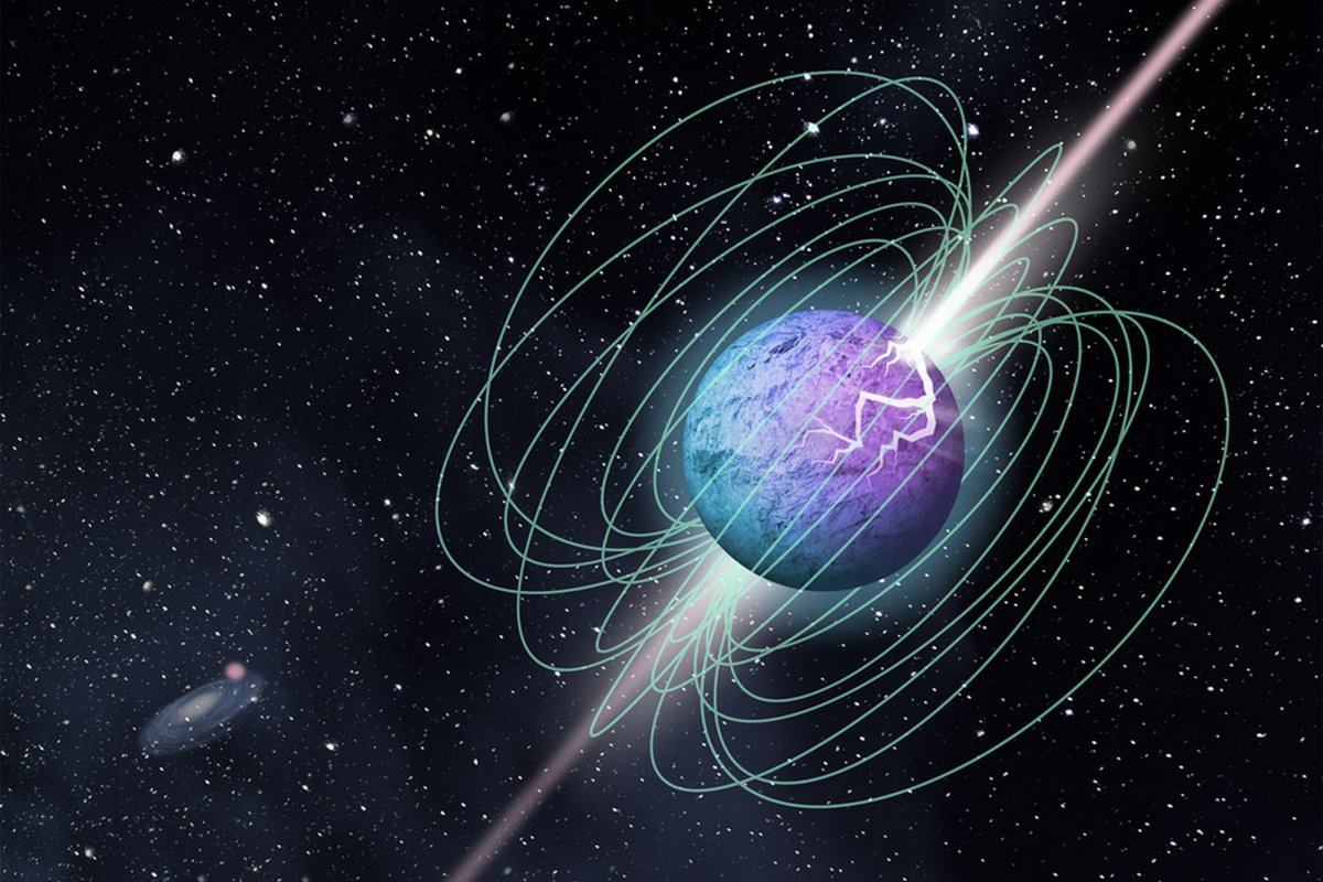 Artystyczna wizja magnetara w trakcie szybskiego błysku radiowego