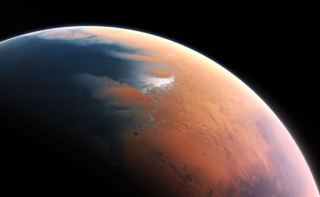 Artystyczna wizja Marsa cztery miliardy lat temu. Młoda planeta mogła posiadać cały ocean wody. Źródło: ESO/M. Kornmesser.