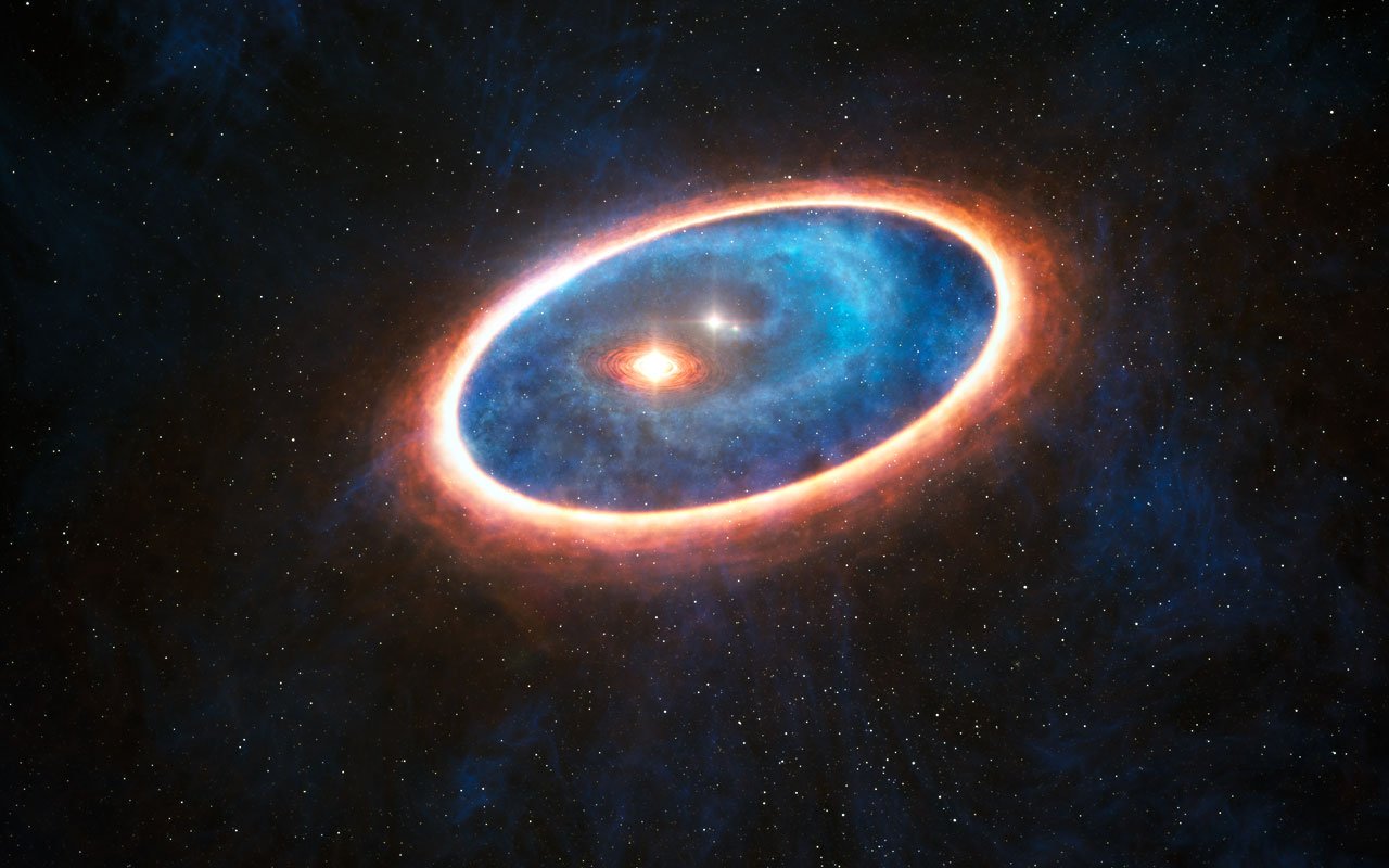 Na zdjęciu: Artystyczna wizja układu podwójnego GG Tauri-A. Źródło: ESO/L. Calçada