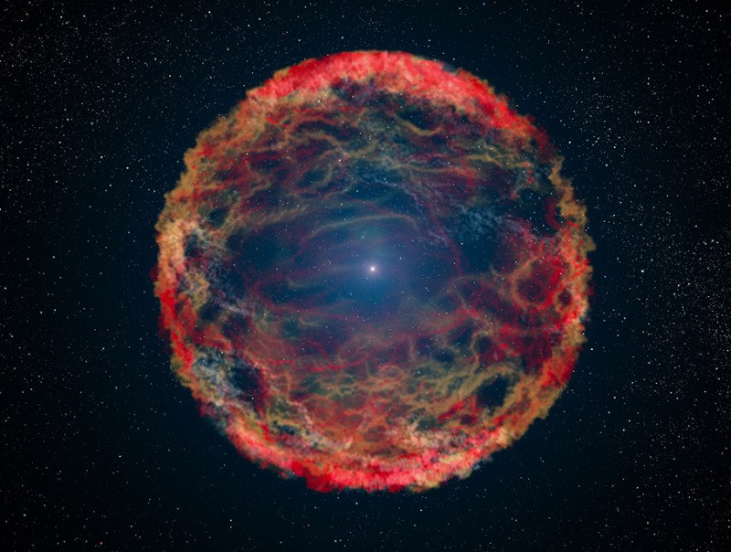 Na zdjęciu: Wizja artysty przedstawiająca supernową SN 1993J. Źródło: NASA, ESA, and G. Bacon (STScI)